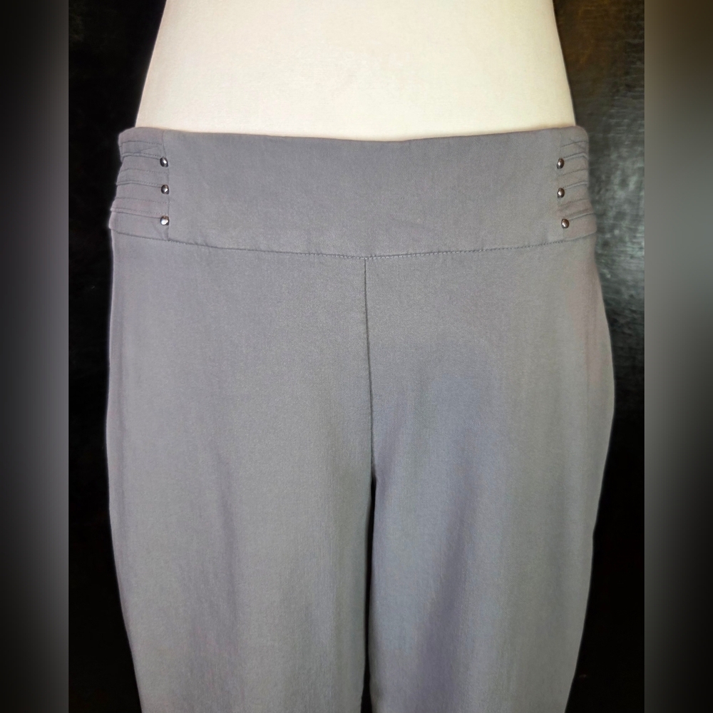 JM Collection NWOT Gray Tummy Control Pull On Pants Studded Waist Size M - Picture 3 of 9